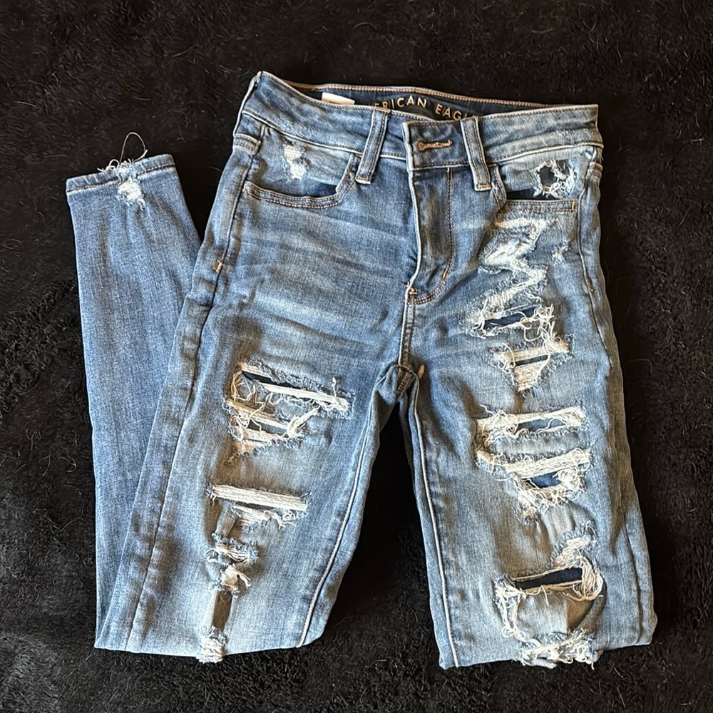 American Eagle Next Level Stretch Ripped Jeans, Size 0